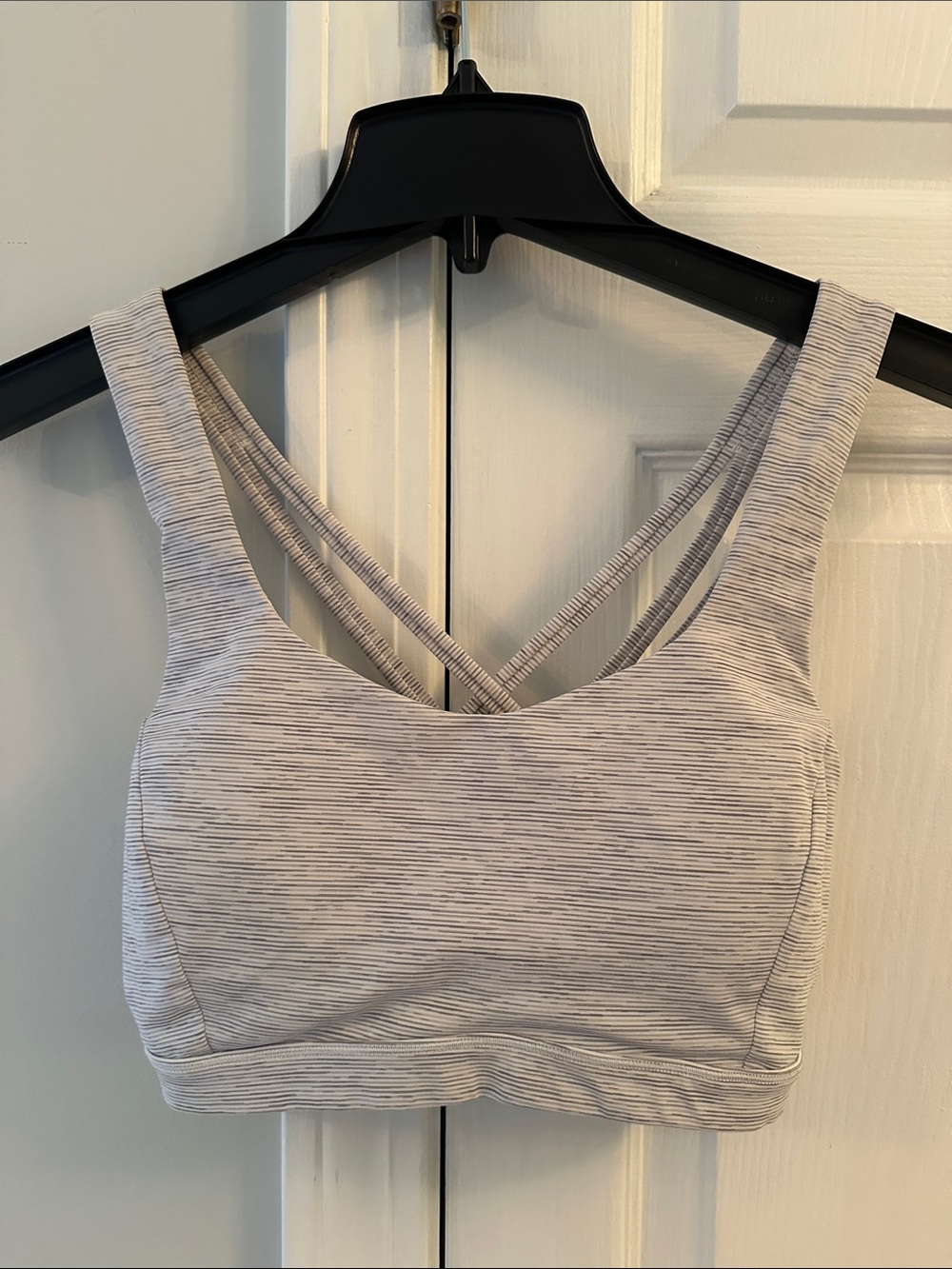 Lululemon Light Gray Stripe Padded Bralette with Cross-Back Straps/ size 6